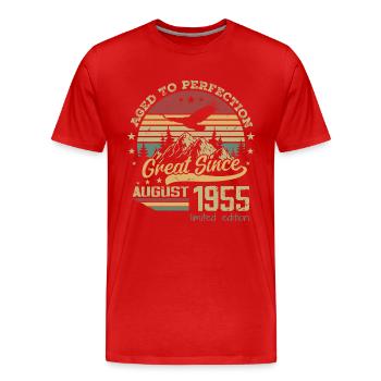 69 years old Aged to Perfection born in August 1955 - Men's Premium Organic T-Shirt - red - Front - Damien (186cm)