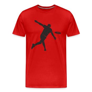 Discgolf Spieler Silhouette Disc Golf Discgolfer - Männer Premium Bio T-Shirt - Rot - Vorne - Damien (186cm)