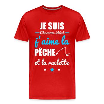 Homme idéal Pêche, idée cadeau pêcheur, raclette - T-shirt bio Premium Homme - rouge - Devant - Damien (186cm)