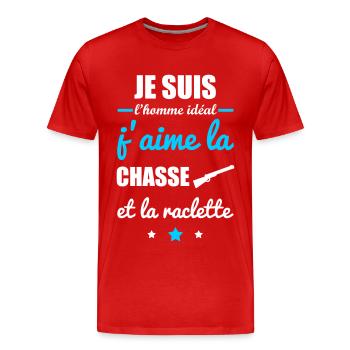 Homme idéal Chasse, cadeau pour chasseur - T-shirt bio Premium Homme - rouge - Devant - Damien (186cm)
