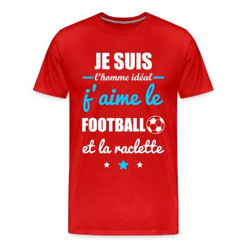 Homme idéal Football, foot, raclette, footballeur - T-shirt bio Premium Homme - rouge - Devant - Damien (186cm)