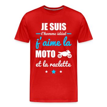 Homme idéal Moto, motard,cadeau, raclette - T-shirt bio Premium Homme - rouge - Devant - Damien (186cm)