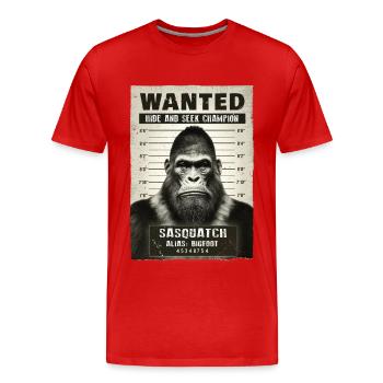 Bigfoot mugshot - Men's Premium Organic T-Shirt - red - Front - Damien (186cm)