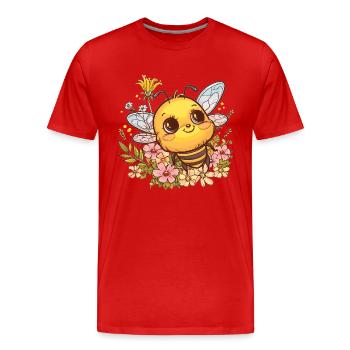 Honigbiene mit Blumenkranz - Männer Premium Bio T-Shirt - Rot - Vorne - Damien (186cm)