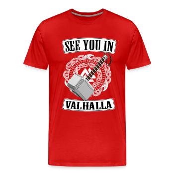 Viking Valhalla Runes Thor Hammer - Men's Premium Organic T-Shirt - red - Front - Damien (186cm)