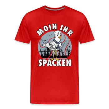 Moin Ihr Spacken Hafenkräne Möwe Geschenkidee - Männer Premium Bio T-Shirt - Rot - Vorne - Damien (186cm)