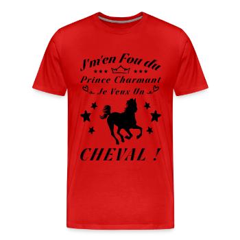Ich schere mich einen Dreck um den Märchenprinzen, ich will ein Pferd - Männer Premium Bio T-Shirt - Rot - Vorne - Damien (186cm)