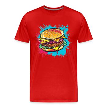 Bunter Cheeseburger Popart - Männer Premium Bio T-Shirt - Rot - Vorne - Damien (186cm)