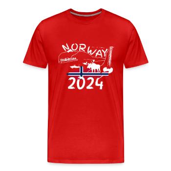 Norwegen 2024 Dorsch mit Bergen und Elch Angeln - Männer Premium Bio T-Shirt - Rot - Vorne - Damien (186cm)