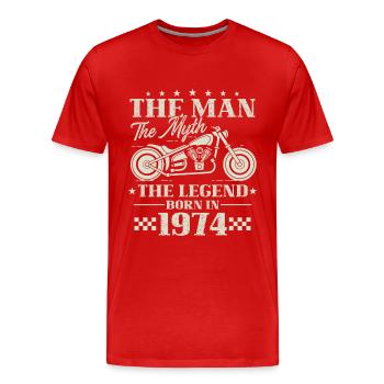 1974 L’Homme, Le Mythe, La Légende Moto - T-shirt bio Premium Homme - rouge - Devant - Damien (186cm)