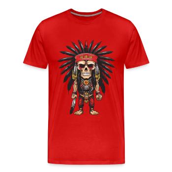 Squelette indien Apache - T-shirt bio Premium Homme - rouge - Devant - Damien (186cm)