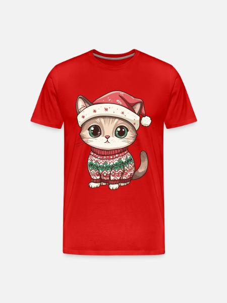 Cat Christmas Comic - Men's Premium Organic T-Shirt - red
