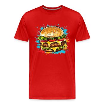 Cheeseburger Splash - Men's Premium Organic T-Shirt - red - Front - Damien (186cm)
