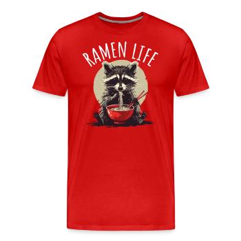 Raccoon cute with Ramen Life Kawaii Japan - Men's Premium Organic T-Shirt - red - Front - Damien (186cm)