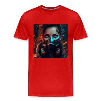 Femme de science-fiction avec masque - T-shirt bio Premium Homme - rouge - Devant - Damien (186cm)