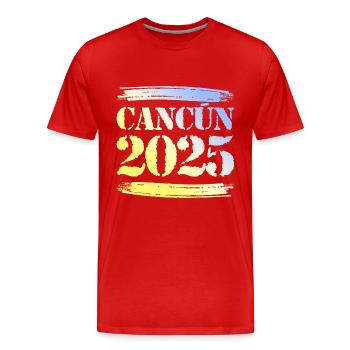 Cancun 2025 - Männer Premium Bio T-Shirt - Rot - Vorne - Damien (186cm)