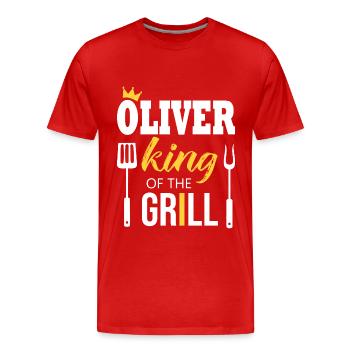 Oliver, König des Grills - Männer Premium Bio T-Shirt - Rot - Vorne - Damien (186cm)