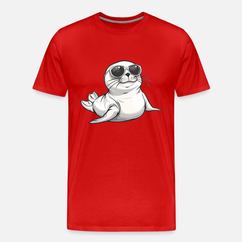 Coole Robbe mit Sonnenbrille - Männer Premium Bio T-Shirt - Rot