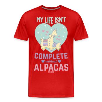My Life Isn´t Complete Without Alpacas - Männer Premium Bio T-Shirt - Rot - Vorne - Damien (186cm)