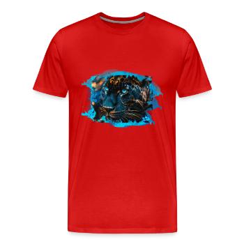 chat sauvage, tigre, léopard, paillettes, paillettes, or - T-shirt bio Premium Homme - rouge - Devant - Damien (186cm)