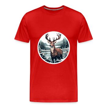 Cerf dans le paysage d’hiver - T-shirt bio Premium Homme - rouge - Devant - Damien (186cm)