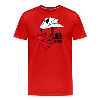 Lucky Luke Est. 1946 - Men's Premium Organic T-Shirt - red - Front - Damien (186cm)