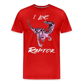 I Love Raptor - design Velociraptor rose cool - T-shirt bio Premium Homme - rouge - Devant - Damien (186cm)