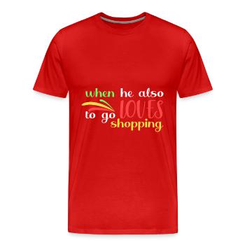 er liebt es auch, einkaufen zu gehen - Männer Premium Bio T-Shirt - Rot - Vorne - Damien (186cm)