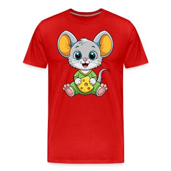 Cheese Loving Mouse - Men's Premium Organic T-Shirt - red - Front - Damien (186cm)
