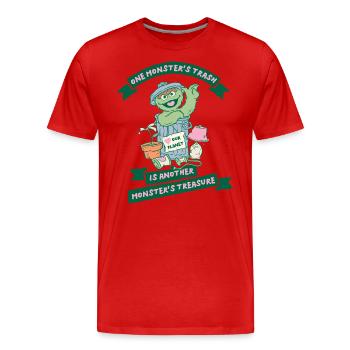 Sesamstraße Oskar der Grautsch Love Our Planet - Männer Premium Bio T-Shirt - Rot - Vorne - Damien (186cm)