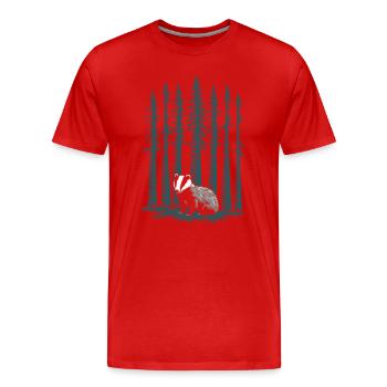 Scène de forêt cottagecore avec blaireau et sapins - T-shirt bio Premium Homme - rouge - Devant - Damien (186cm)