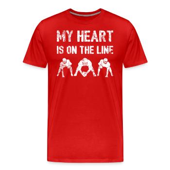Mein Herz steht auf dem Spiel - Football Lineman I - Männer Premium Bio T-Shirt - Rot - Vorne - Damien (186cm)