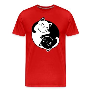Chats Yin et Yang - T-shirt bio Premium Homme - rouge - Devant - Damien (186cm)