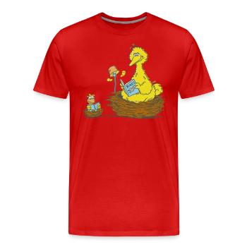 Sesamstraße Bibo Und Klein Bibo Lesen Im Nest - Männer Premium Bio T-Shirt - Rot - Vorne - Damien (186cm)