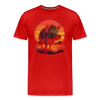 Retro sunset and a wild boar - Men's Premium Organic T-Shirt - red - Front - Damien (186cm)