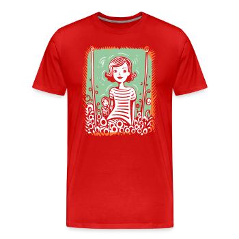 Gribouillage artistique : mère et enfant - T-shirt bio Premium Homme - rouge - Devant - Damien (186cm)
