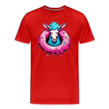 Der Donut-Schaf - Männer Premium Bio T-Shirt - Rot - Vorne - Damien (186cm)