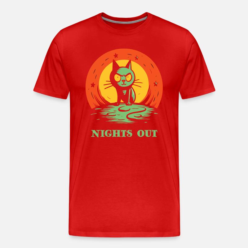 Nachts draußen, eine Katze - Männer Premium Bio T-Shirt - Rot