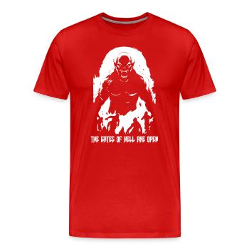The of hell are open - Men's Premium Organic T-Shirt - red - Front - Damien (186cm)