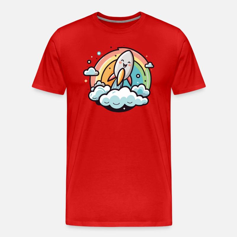 Fröhliche Rakete mit Regenbogen - Männer Premium Bio T-Shirt - Rot