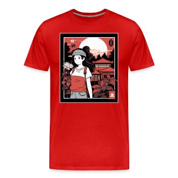 Growing Up, Manga and Anime Girls Vacation - Men's Premium Organic T-Shirt - red - Front - Damien (186cm)