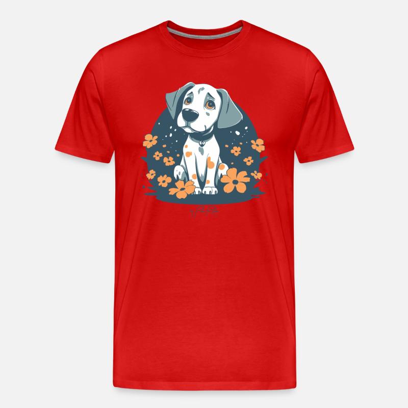 Chiot mignon et fleurs - T-shirt bio Premium Homme - rouge