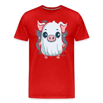 Le petit cochon fantôme - T-shirt bio Premium Homme - rouge - Devant - Damien (186cm)