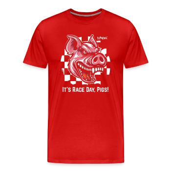 Immer bereit für Rennen, Zielflaggen Schwein - Männer Premium Bio T-Shirt - Rot - Vorne - Damien (186cm)