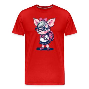 Back To School: Nerd Schoolgirl Pig - Men's Premium Organic T-Shirt - red - Front - Damien (186cm)