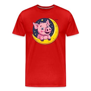 Petit cochon porcelet sur la lune - T-shirt bio Premium Homme - rouge - Devant - Damien (186cm)