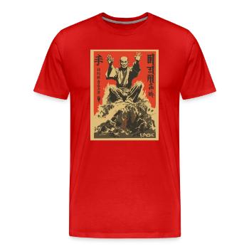Parodie japanisches Actionfilm-Plakat: Shaolin Zen - Männer Premium Bio T-Shirt - Rot - Vorne - Damien (186cm)