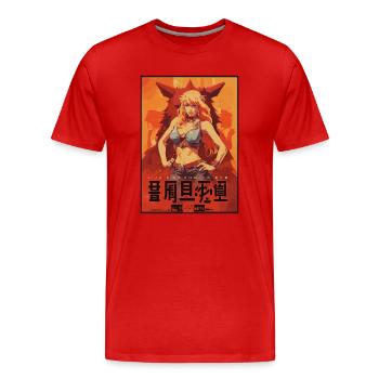 Parodie eines japanischen Filmplakats: Anime-Katze - Männer Premium Bio T-Shirt - Rot - Vorne - Damien (186cm)