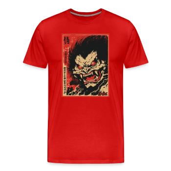 Parodie japanischer Yokai-Fantasy-Film - Männer Premium Bio T-Shirt - Rot - Vorne - Damien (186cm)