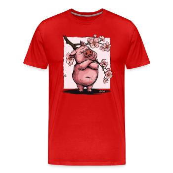 Beleidigtes japanisches Sakura Blüten Schwein - Männer Premium Bio T-Shirt - Rot - Vorne - Damien (186cm)